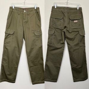 True Religion Women's Military Cargo Pants Straight Kalamata Olive Green Size 26